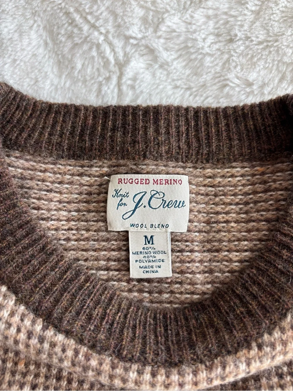 J. Crew Rugged Merino Wool Bird's-Eye Tipped Sweater Men’s Medium Brown Cozy